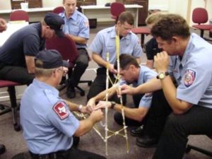 Fireman building a tower